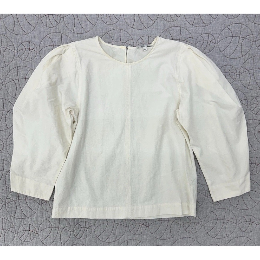 Madewell Crepe‎ Puff-Sleeve Seamed Top Ivory / Women's Small